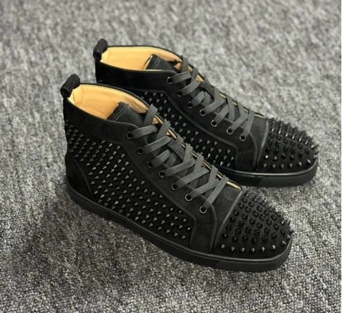 Christian Louboutin Louis Junior Spikes Suede High Top Sneakers Black