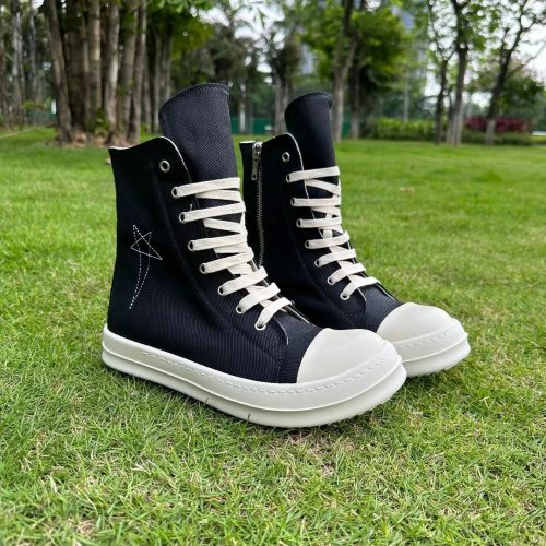 Rick Owens DRKSHDW Geth Runner High Top Canvas Sneakers Black and White
