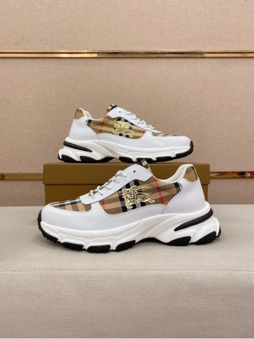Burberry Check Print Chunky Sneakers Leather White and Beige