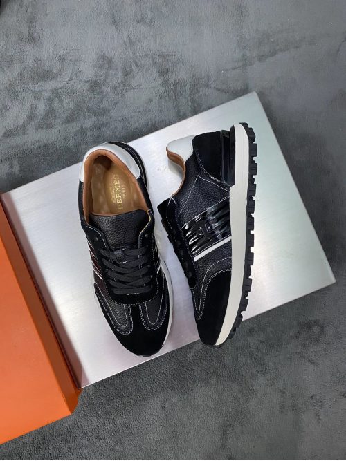 Hermes Bouncing Chunky Sneakers Leather and Suede Black