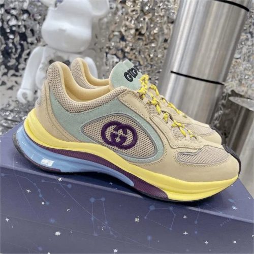 Gucci Run chunky Sneakers Mesh and Suede Beige and Multicolor