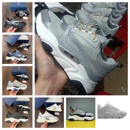 Dior B22 Chunky Sneakers Mesh and Leather Gray