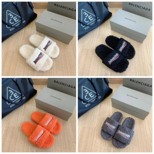 Balenciaga Furry Cozy Slides Sandals Multicolor