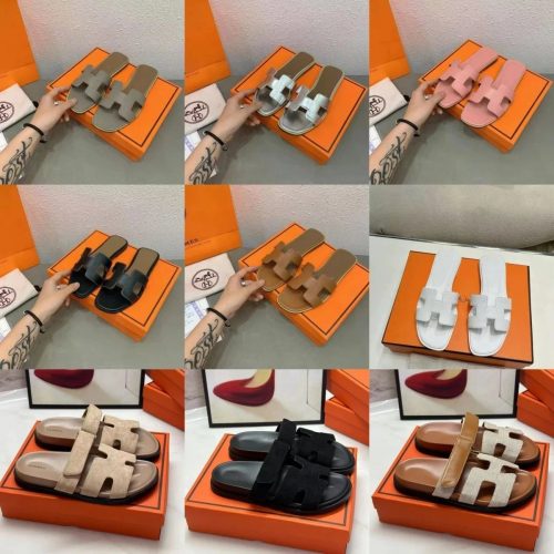Hermes Oran and Chypre Iconic Leather Slides Multicolor