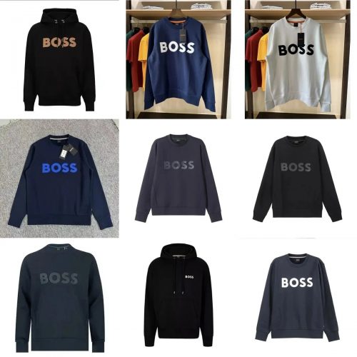 BOSS Logo Print Graphic Sweatshirt and Hoodie Collection Multicolor