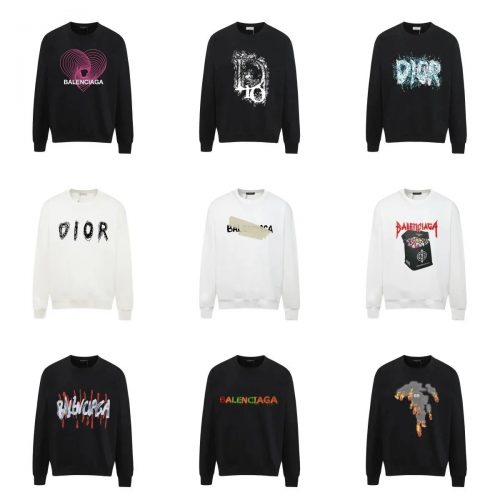 Balenciaga Graphic Crewneck Sweatshirt Casual Cotton Pullover Black and White