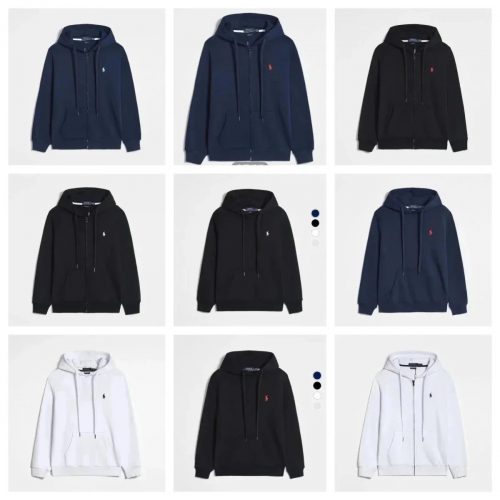 Polo Ralph Lauren PRL Zip-Up Hoodie Classic Cotton Sweatshirt Black White Navy