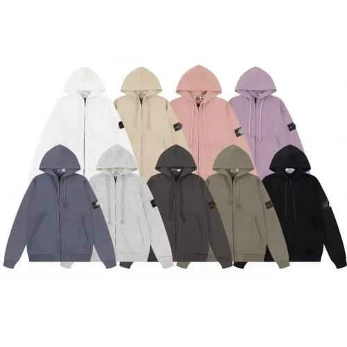 Stone Island Zip-Up Hoodie Casual Cotton Sweatshirt Multicolor