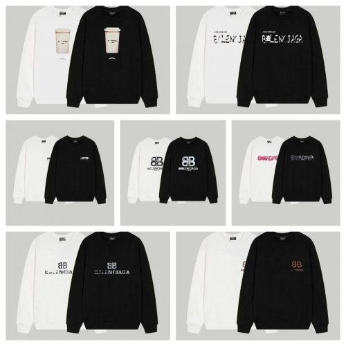 Balenciaga Graphic Print Cotton Crewneck Sweatshirt Black and White