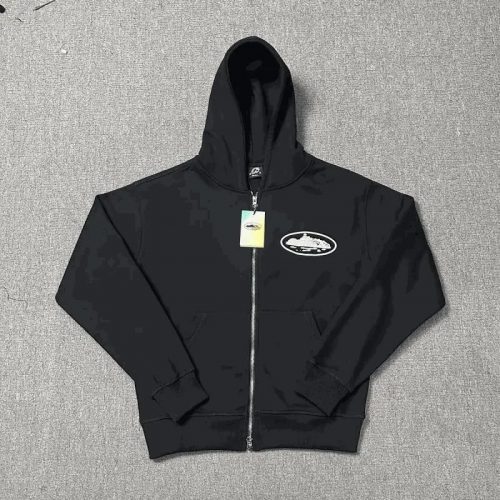Corteiz Rules The World Streetwear Zip-Up Hoodie Black