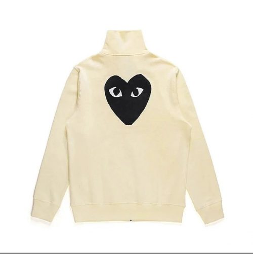 Comme des Garçons CDG Play Heart Zip-Up Cotton Sweatshirt Beige