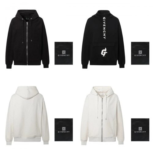 Givenchy Monogram Zip-Up Hoodie Casual Sweatshirt Black and White