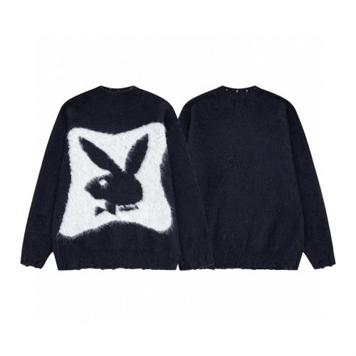 Playboy Bunny Graphic Mohair Fuzzy Sweater Black and White