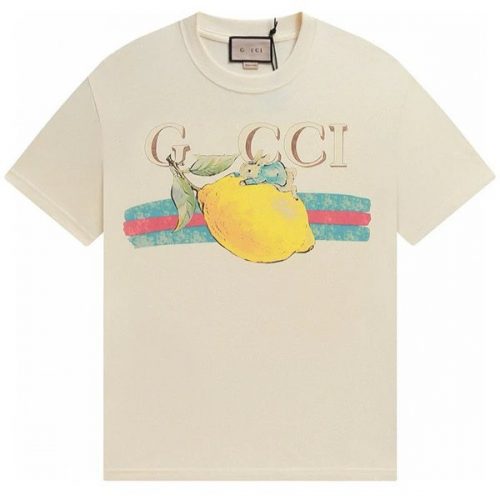 Gucci Lemon Bunny Graphic Cotton T-Shirt Beige
