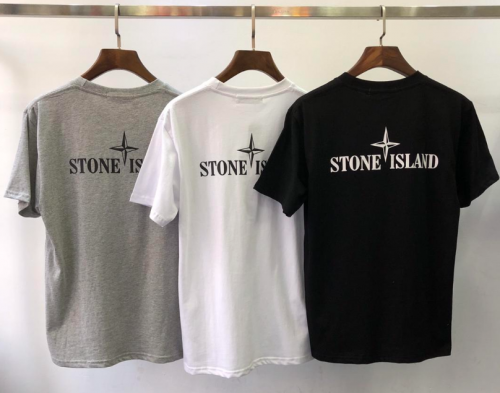 Stone Island Compass Graphic Cotton T-Shirt Gray White and Black