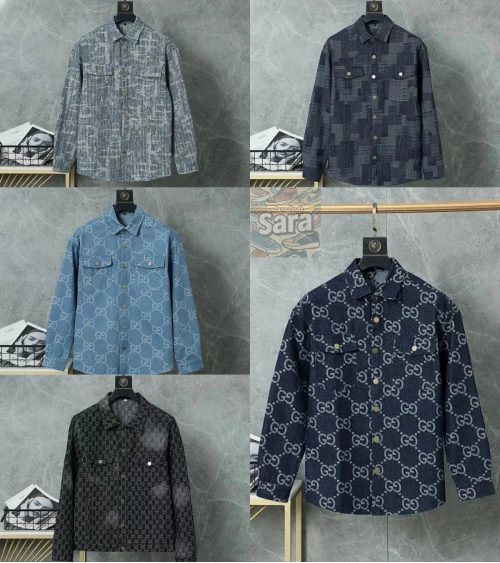 Gucci GG Monogram Denim Casual Jacket Blue and Black