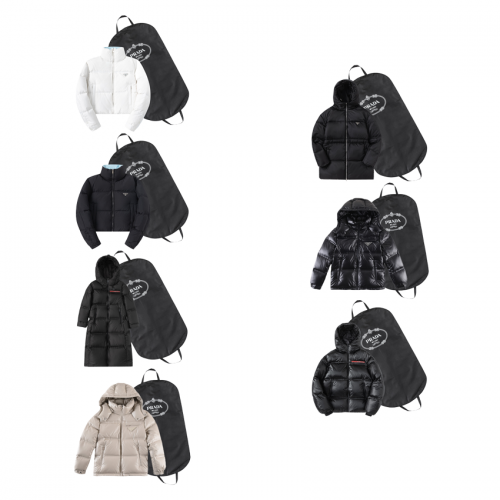 Prada Puffer Jacket Collection Quilted Down Outerwear Black and White