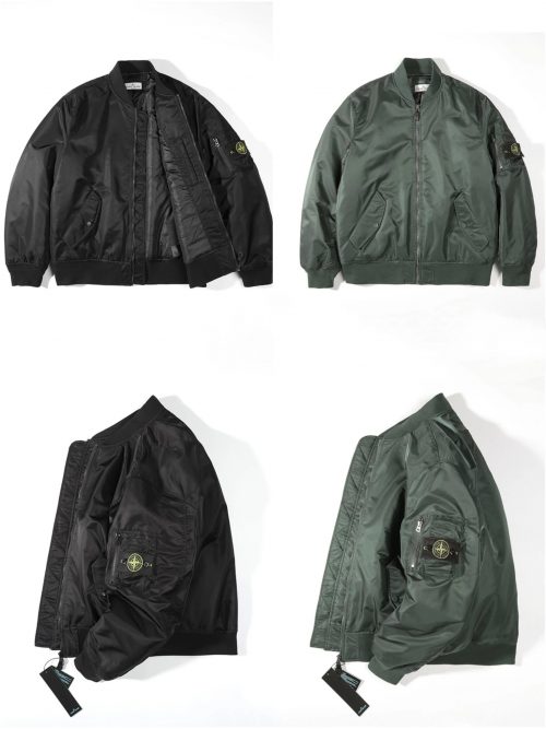 Stone Island Bomber Jacket Nylon Streetwear Jacket Black and Green