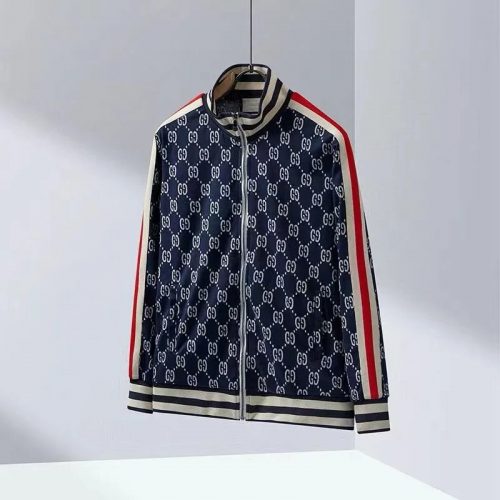 Gucci GG Monogram Zip-Up Track Jacket Blue and Red