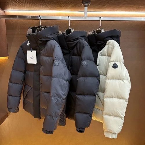Moncler Puffer Jacket Hooded Down Winter Coat Black Gray and White