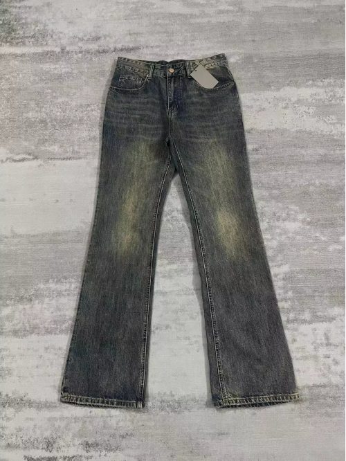 Design Vintage Wash Denim Jeans Wide Leg Pants Blue