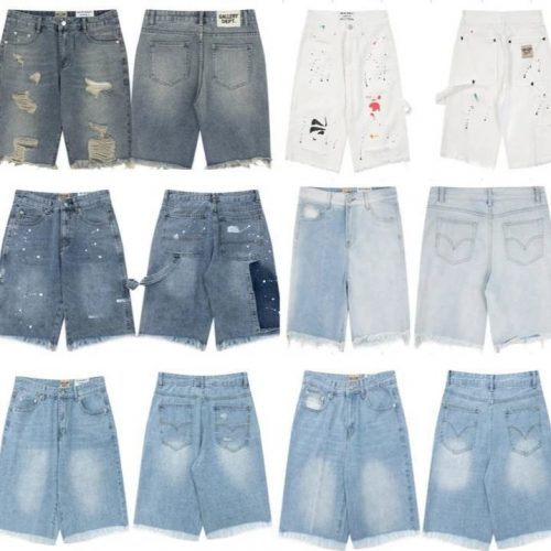Gallery Dept. Paint Splatter Denim Shorts Distressed Blue and White