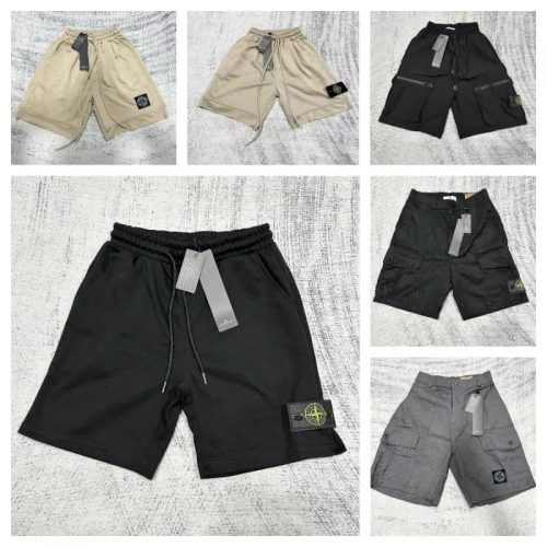 Stone Island Compass Patch Cargo Shorts Casual Cotton Black Beige Gray