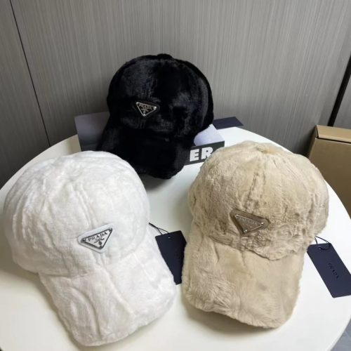 Prada Faux Fur Baseball Cap Plush Streetwear Hat Multicolor