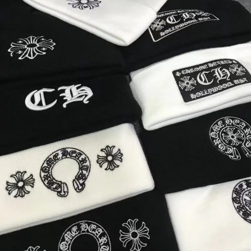 Chrome Hearts Embroidered Beanie Knit Hat Black and White
