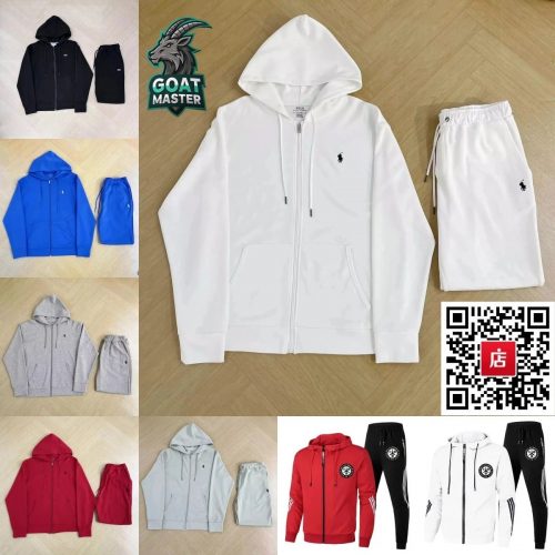 Ralph Lauren Zip-Up Hoodie and Shorts Casual Matching Set White