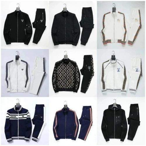 Prada Track Suit Set Casual Jacket and Pants Black and Navy