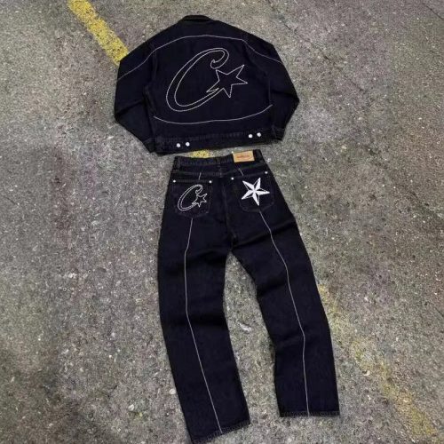 Corteiz Star Denim Streetwear Matching Set Black