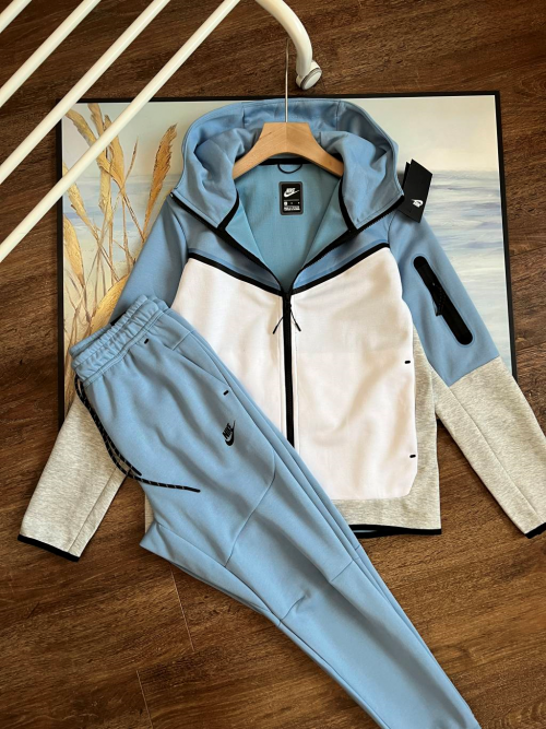 Nike Tech Fleece Sporty Tracksuit Set Light Blue and White