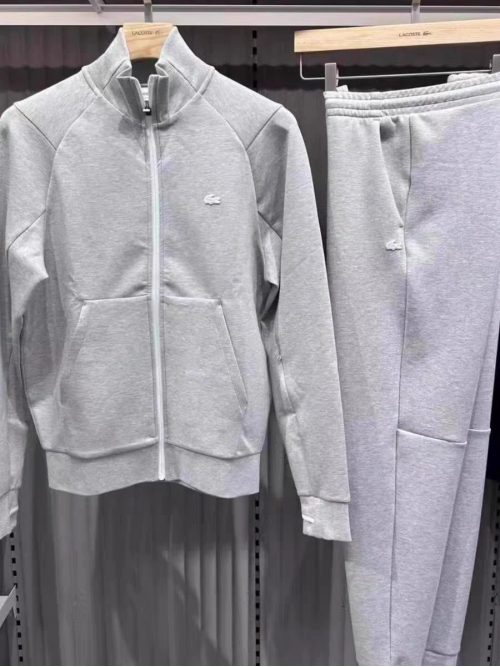 Lacoste Tracksuit Set Casual Zip-Up Jacket and Joggers Gray