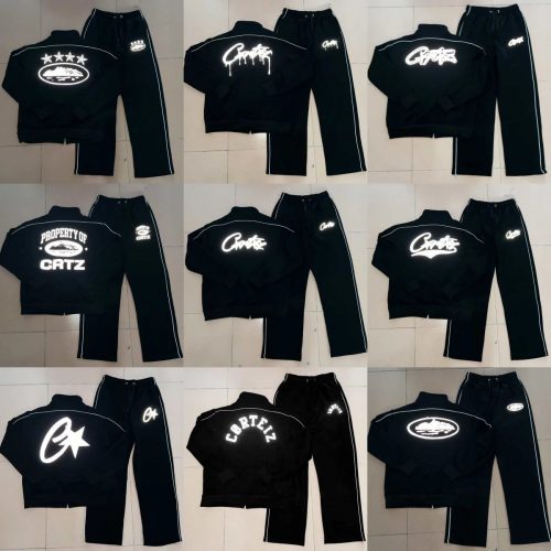 Corteiz CRTZ Reflective Streetwear Tracksuit Set Black