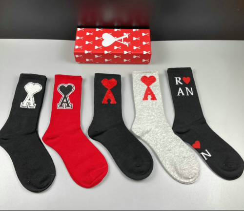 Ami Paris Ami Heart Logo Cotton Socks Multicolor