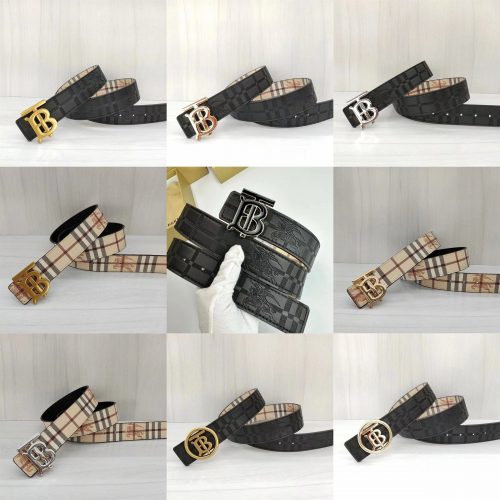 Burberry TB Monogram Leather Belt Classic Accessory Black and Beige