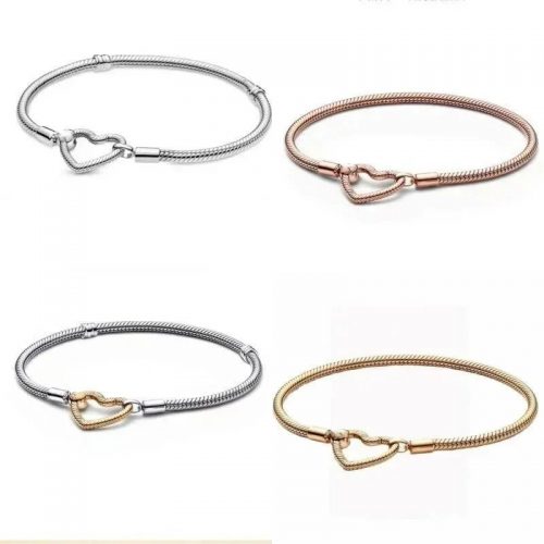 Pandora Moments Heart Clasp Snake Chain Bracelet Silver and Gold Jewelry