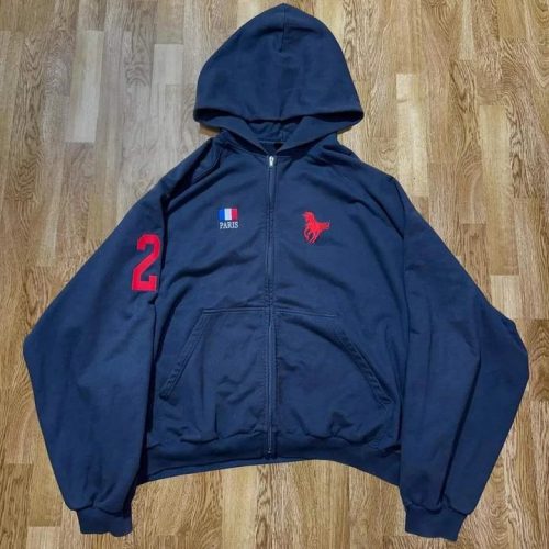 Ralph Lauren RL Polo Hoodie Zip-Up Casual Sweatshirt Navy Blue