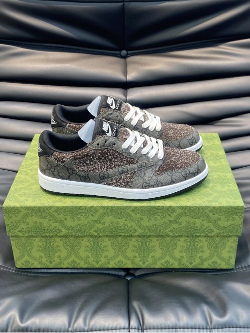 Nike Air Jordan 1 Low x Gucci Collaboration Sneakers Brown and Gray
