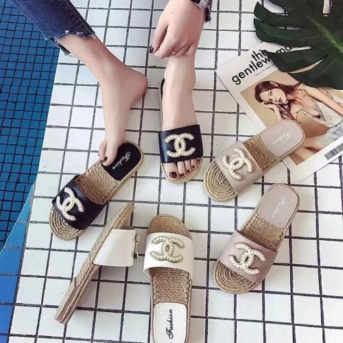 Chanel Pearl CC Slide Sandals Casual Luxury Shoes Black and Beige
