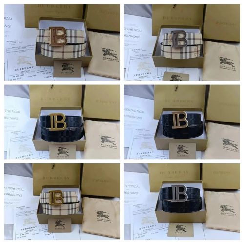 Burberry Vintage Check Leather Belt Classic Style Beige and Black