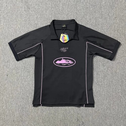 Corteiz US Polo Shirt Casual Streetwear T-Shirt Black with Pink Piping