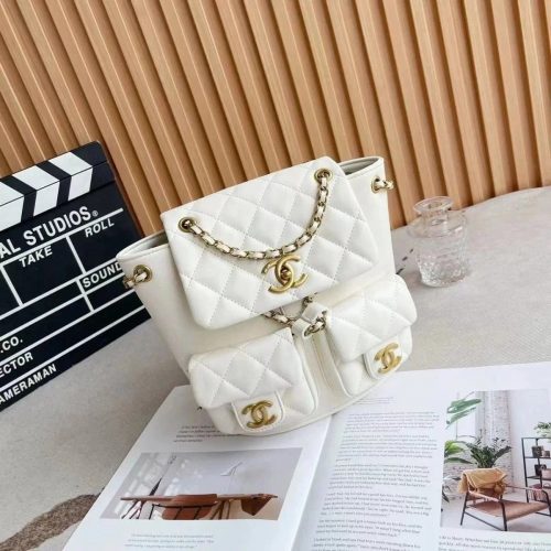 Chanel Quilted Leather Backpack White