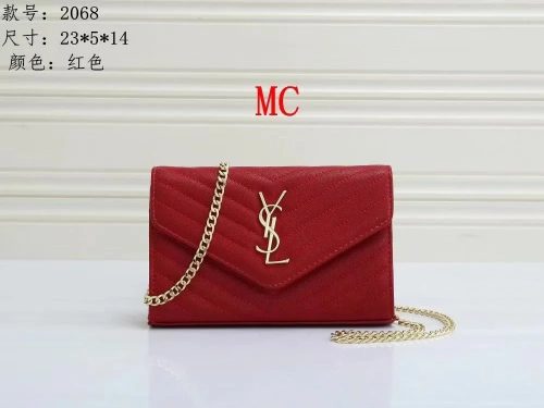 Yves Saint Laurent YSL Monogram Quilted Leather Chain Wallet Red