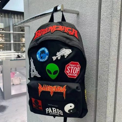 Balenciaga Patchwork Graphic Streetwear Backpack Black