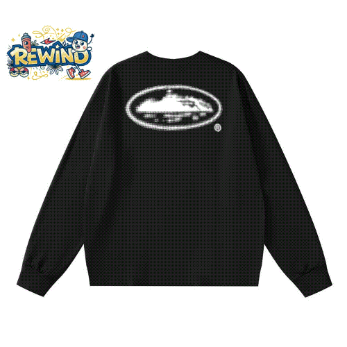 Rewind Pixelated Logo Crewneck Sweatshirt Black