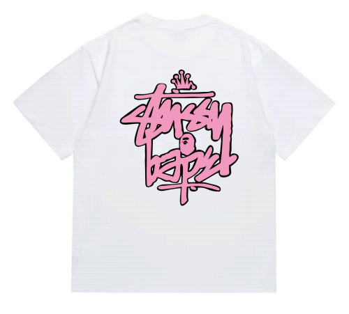 Stussy x BAPE Graphic Print Streetwear T-Shirt White