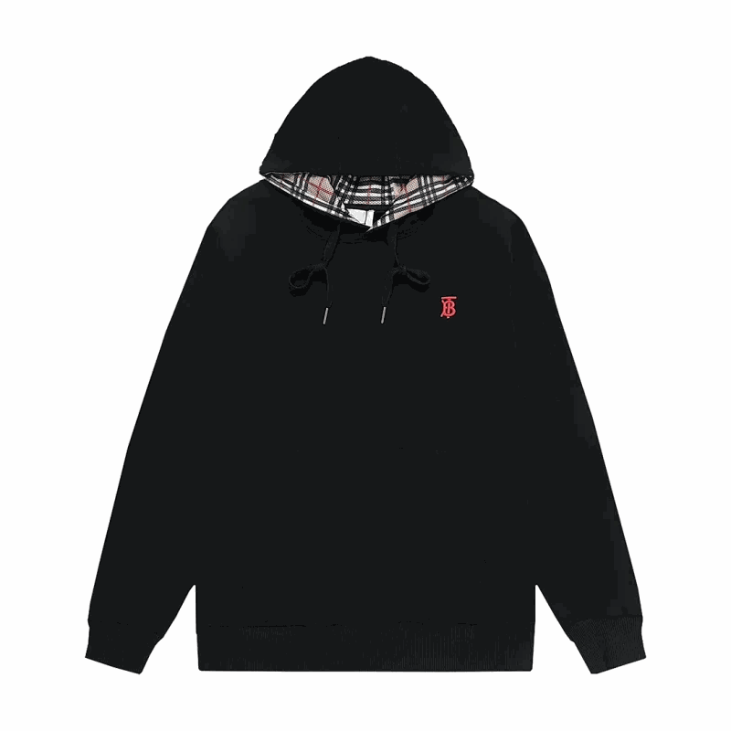 Burberry TB Monogram Check Hood Cotton Hoodie Black