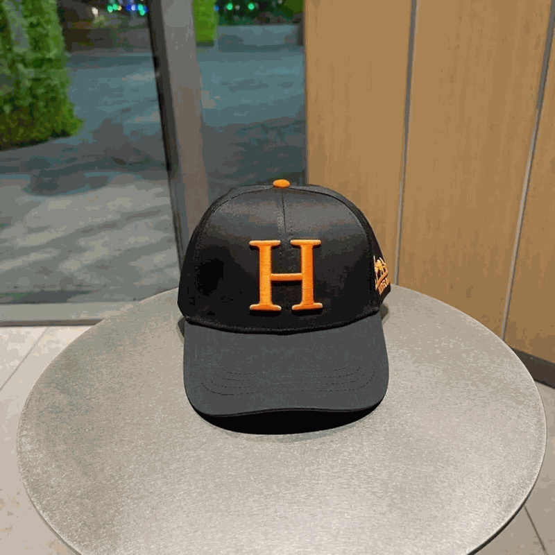 Hermès H Logo Baseball Cap Black and Orange